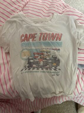 Hollister White Baby Tee with Cape Town Racing Graphic
